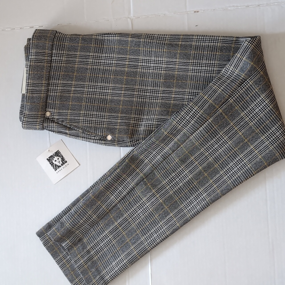 Anne Klein Pull On Gray Plaid Trouser Pants. Slim Ankle. Stretch. Size S.
